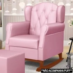 Poltrona de Amamentação Base Madeira Balanço Lucy Z39 Sintético Rosa -