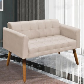 Poltrona Namoradeira Decorativa Pés Palito Karen Suede Bege G19 - Gran Belo