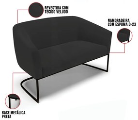 Sofá 2 Lugares Namoradeira Industrial Preto Stella Veludo D03 - D'Rossi - Preto