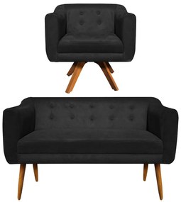KIT 01 NAMORADEIRA E 01 POLTRONA GIRATOR - Preto