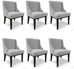 Kit 06 Cadeiras de Jantar Liz Suede Cinza Base Fixa Madeira Preto D03 - D'Rossi