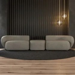 Sofá 5 Lugares Com Puff 342cm Orgânico Lyor Linho Bege Z55 - Mpozenat