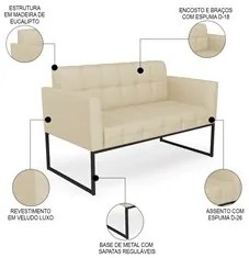 Sofá Namoradeira e 1 Poltrona Base Industrial Preto Ana Veludo Luxo Of