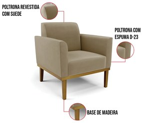 Poltrona Base de Madeira Fixa Castanho Marisa Suede D03 - D'Rossi - Marrom Rato