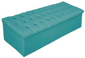 Recamier Baú Estofada Mel 140 cm Casal Com Capitonê Suede Azul Turquesa - ADJ Decor