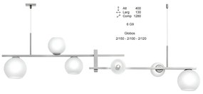 Pendente Tooren Retangular 128X13X40Cm Globos Aberto Ø10Cm / Ø12Cm / Ø... (PRETO / COBRE BRILHO, CLEAR (Transparente))