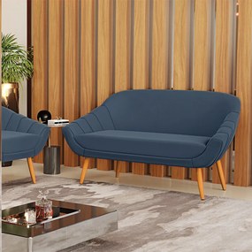 Namoradeira 02 Lugares Giovana Suede Pés Palito Castanho - D'Rossi - Azul Marinho
