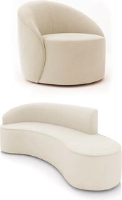 Sofá 4 Lug Orgânico 220cm Morgan e Poltrona Giratória Lua Cotelê/Veludo Bege D03 - D'Rossi