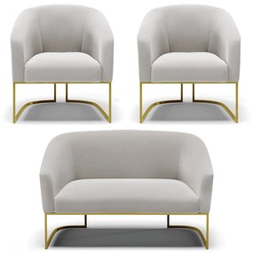 Namoradeira e 2 Poltronas Industrial Dourado Stella Veludo D03 - D'Rossi - Cinza
