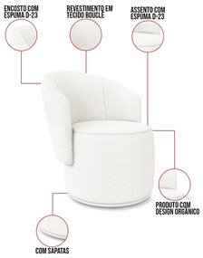 Poltrona e Puff Redondo Orgânico para Sala Malu Bouclê M11 - D'Rossi - Off White