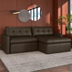 Sofá Retrátil 3 Lugares Para Sala 224cm Elios Couro Castanho Z55 - Mpo