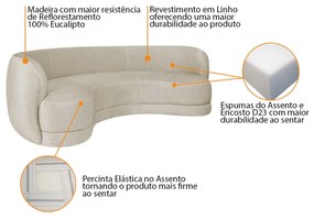Sofá Curvo 3 Lugares Sala De Estar Recepção Noruega 180cm Linho - ADJ Decor