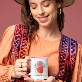 Kit Copo Térmico e Caneca Coração Florido de Amor