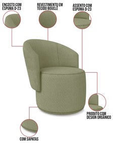 Poltrona Decorativa Orgânica Fixa para Sala Kit 2 Malu Bouclê M11 - D'Rossi - Pistache