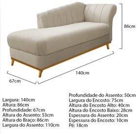 Kit Diva Recamier Vanessa 140cm Lado Esquerdo e 01 Poltrona Laura Suede