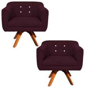 Kit 02 Poltronas Giratória Julia Linho com Strass Base Madeira MM30 D01 - D'Rossi - Vinho A50