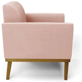 Sofá Namoradeira com Poltrona Base de Madeira Fixa Castanho Marisa Veludo - Rose