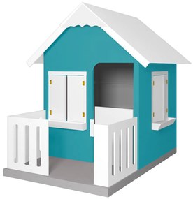 Casinha De Brinquedo Com Cercado Floreiros MDF Azul Turquesa/Branco L12 - Gran Belo