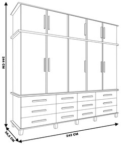 Guarda Roupa 10 Portas e 12 Gavetas Nicolau Malbec/Off White G37 - Gran Belo