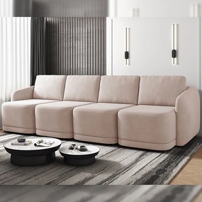 Sofá Cama Modulado Retrátil e Reclinável Decorativo Varsóvia 436cm Veludo Rosê G33 - Gran Belo