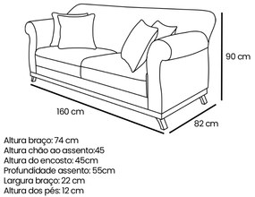 Sofá 2 Lugares Pé de Madeira Julieta 160 cm Suede S04 - D'Rossi - Azul Marinho