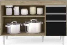 Balcão Gabinete 120cm 3 Portas 2 Gavetas Michigan Castanho/Preto - Lum