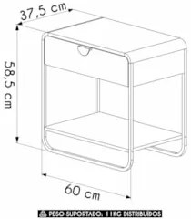 Mesa de Cabeceira Quarto 60cm 1 Gaveta Mario Nero/Preto A10 - Mpozenat