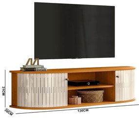 Rack TV 60 Pol 136cm Bancada Suspenso Ripado Norezi Cinamomo/Off White M20 - D'Rossi