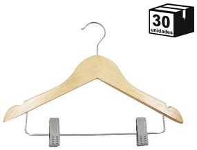 Kit 30 Cabides De Madeira Marfim com Presilha Infantil