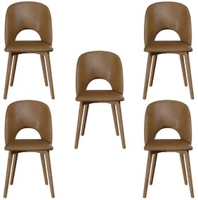 Kit 5 Cadeiras Decorativas Sala de Jantar Madeira Maciça Hadassa PU Marrom/Nogueira G13 - Gran Belo