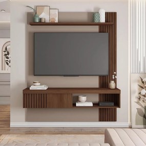 Painel TV 55 Pol 150cm Bancada Suspensa Ripado Luana C01 - D'Rossi - Fendi/Havana