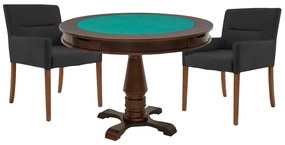 Mesa de Jogos Carteado Victoria Redonda Tampo Reversível Imbuia com 2 Cadeiras Vicenza Preto Fosco G36 G15 - Gran Belo