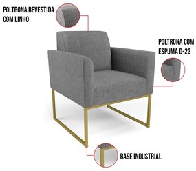 Kit 2 Poltronas Base Industrial Dourado Marisa Linho D03 - D'Rossi - A26 Grafite