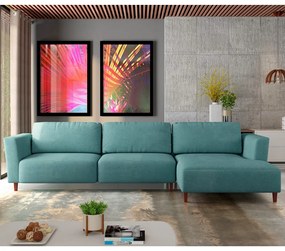 Sofá 370cm com Chaise Direita Franz Suede Turquesa G52 - Gran Belo