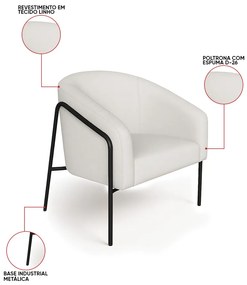 Poltrona Sala Industrial Alta Preto Kit 2 Stella Linho D03 - D'Rossi - Cinza