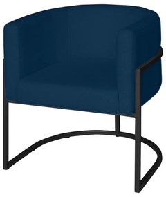 Poltrona Base Industrial Preto Sala de Estar Lety Veludo - Azul Marinho