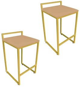 Conjunto 02 Banquetas Pietra Suede Base Dourado D03 - D'Rossi - Caramelo sisal