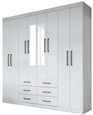 Guarda Roupa Casal Com Espelho 8 Portas 6 Gavetas Liverpool Branco - S