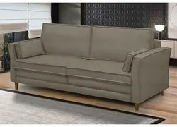 Sofá Living 3 Lugares 220cm Pés Madeira Efraim F05 Veludo Castor - Mpo