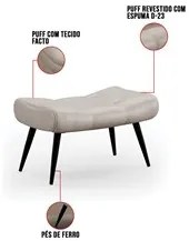 Puff Decorativo Para Sala de Estar Pés Palito Lord Facto Dunas Pérola