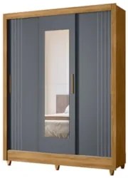 Guarda Roupa Solteiro Espelho 3 Portas Viena Z17 Freijó/Cinza - Mpozen