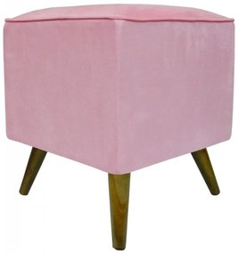 Puff Quadrado Modena Sigma em Suede com Pés Palito Inclinado - Rosa