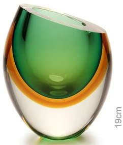 Gota Baixa Bicolor Diagonal Verde com Âmbar Murano Cristais Cadoro