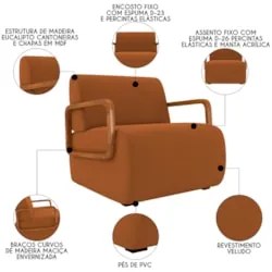 Poltrona Decorativa Orgânica para Sala Kit 2 Belarus Z08 Veludo Telha