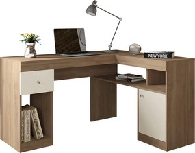 Escrivaninha Mesa Computador de Canto Office 137cm Suzan C01 - D'Rossi - Bege Amarelado/Off White