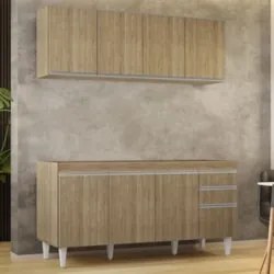 Armário Cozinha e Balcão Para Pia 160cm Arkansas Castanho   - Lumil