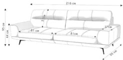 Sofá 3 Lugares Para Sala Living 216cm Niton L08 Couro Marrom - Mpozena
