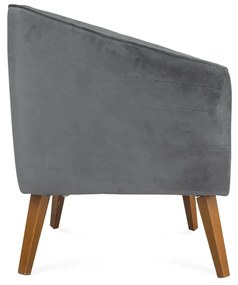 Poltrona Decorativa Dalia Pés de Madeira Veludo Cinza - Sheep Estofados - Cinza