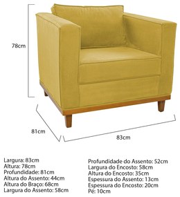 Poltrona Decorativa Europa Suede Amarelo ADJ Decor