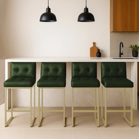Banqueta Cozinha Alta com Encosto Industrial Kit 4 Champanhe Lirina PU C05 - D'Rossi - Verde